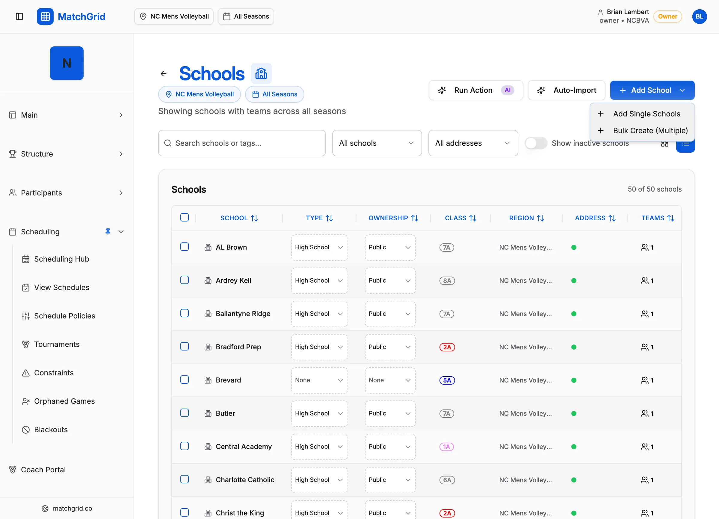 Add Club dialog showing the club creation form with name field
