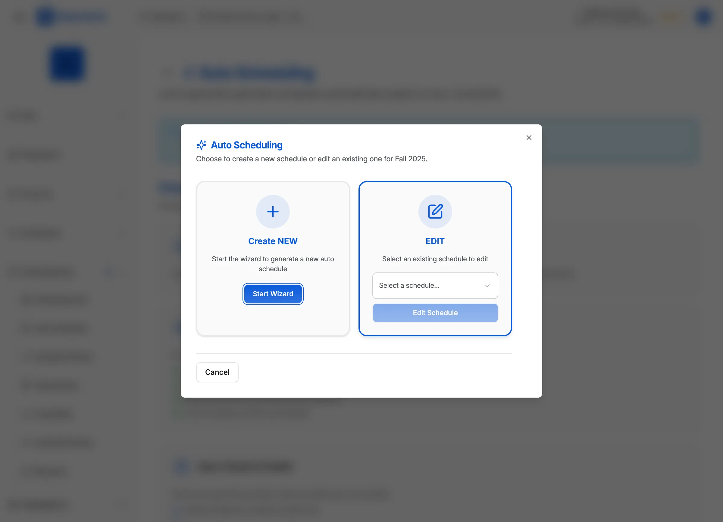 Schedule page showing Export/Share menu options