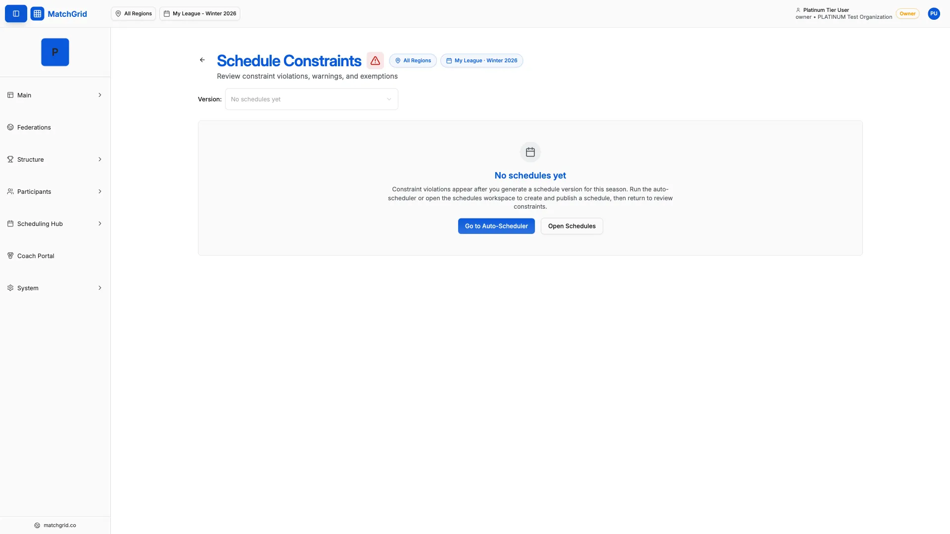 Constraints page showing no conflicts message