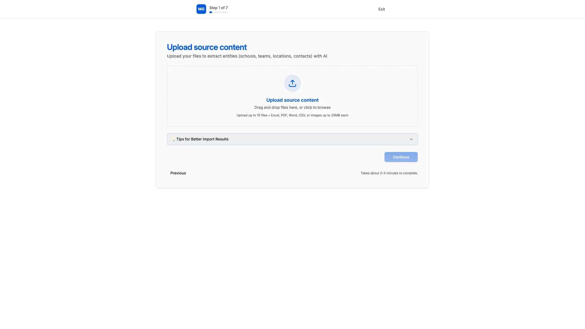 Jobs tab showing import status