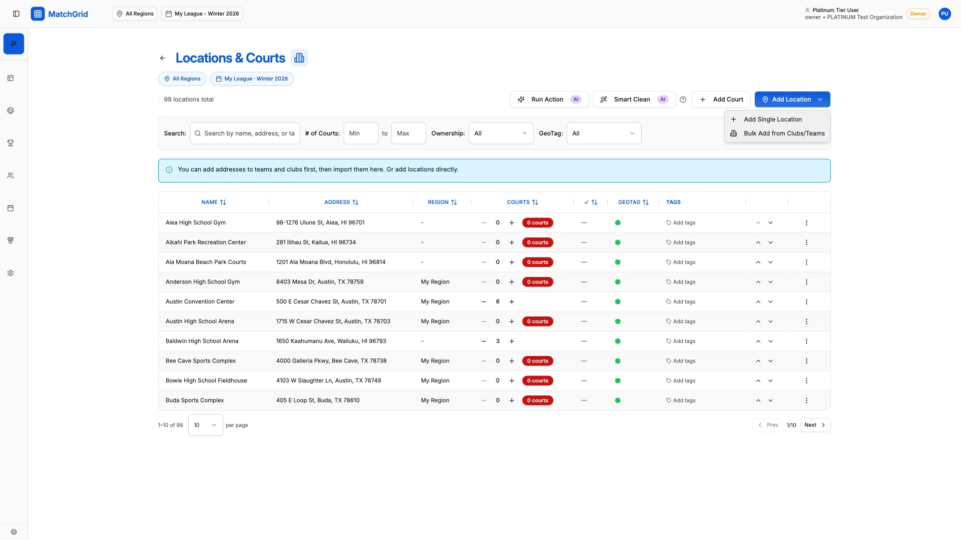 Location side panel showing details and Edit button