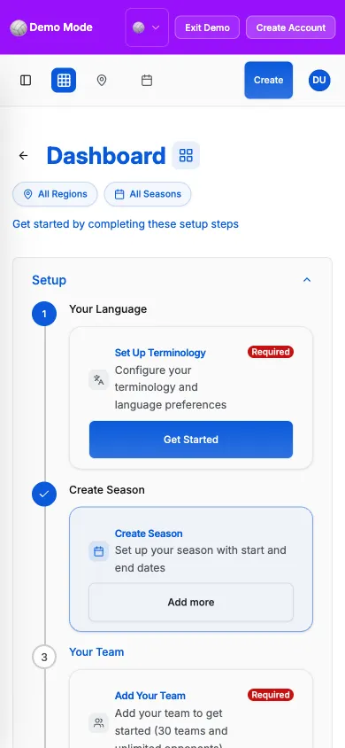 Mobile app home screen showing dashboard