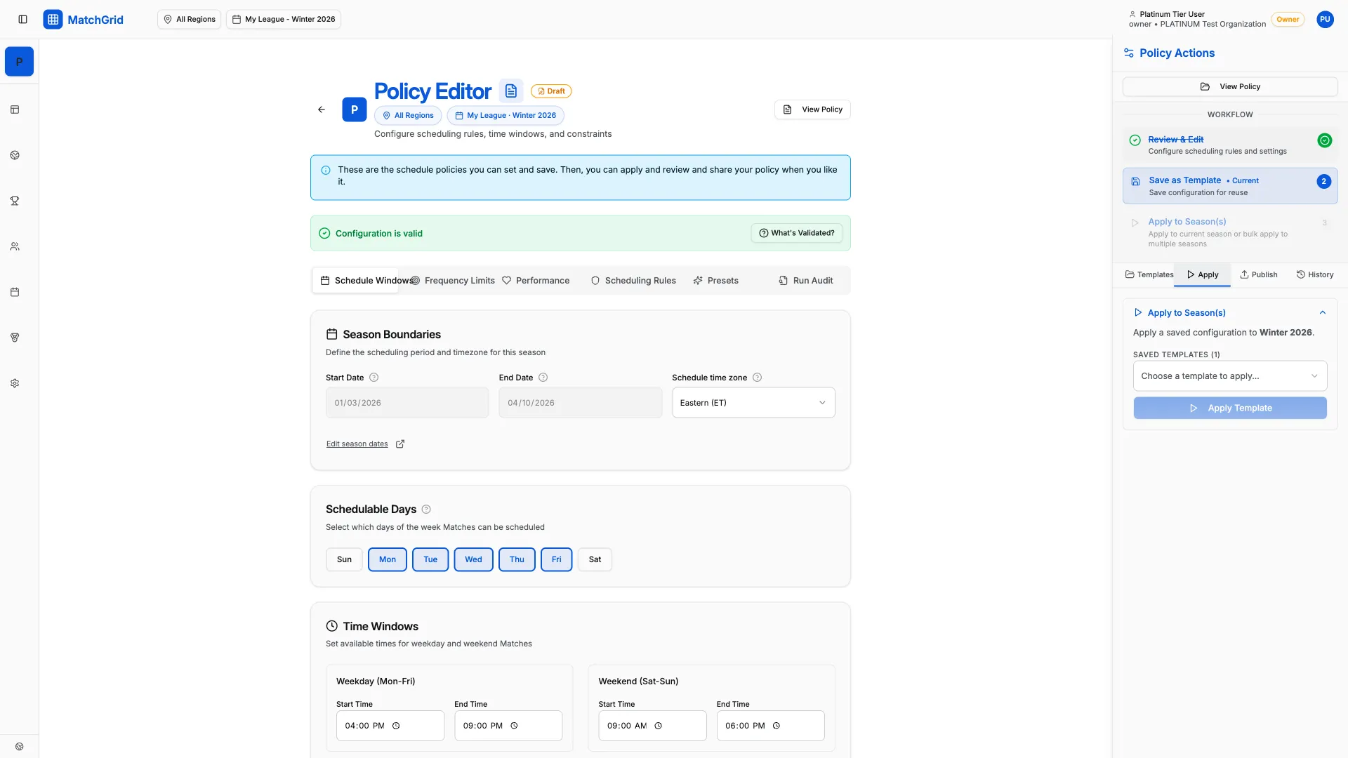 Scheduler configuration settings page