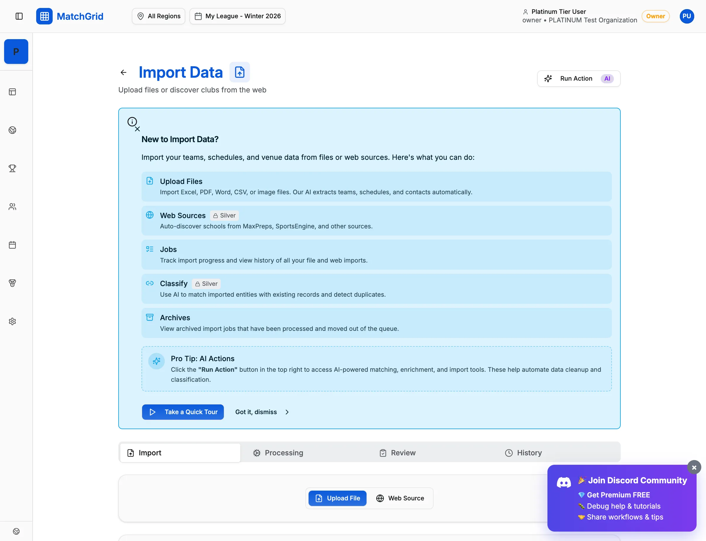 Profile Organizations tab showing list of workspaces with roles and status