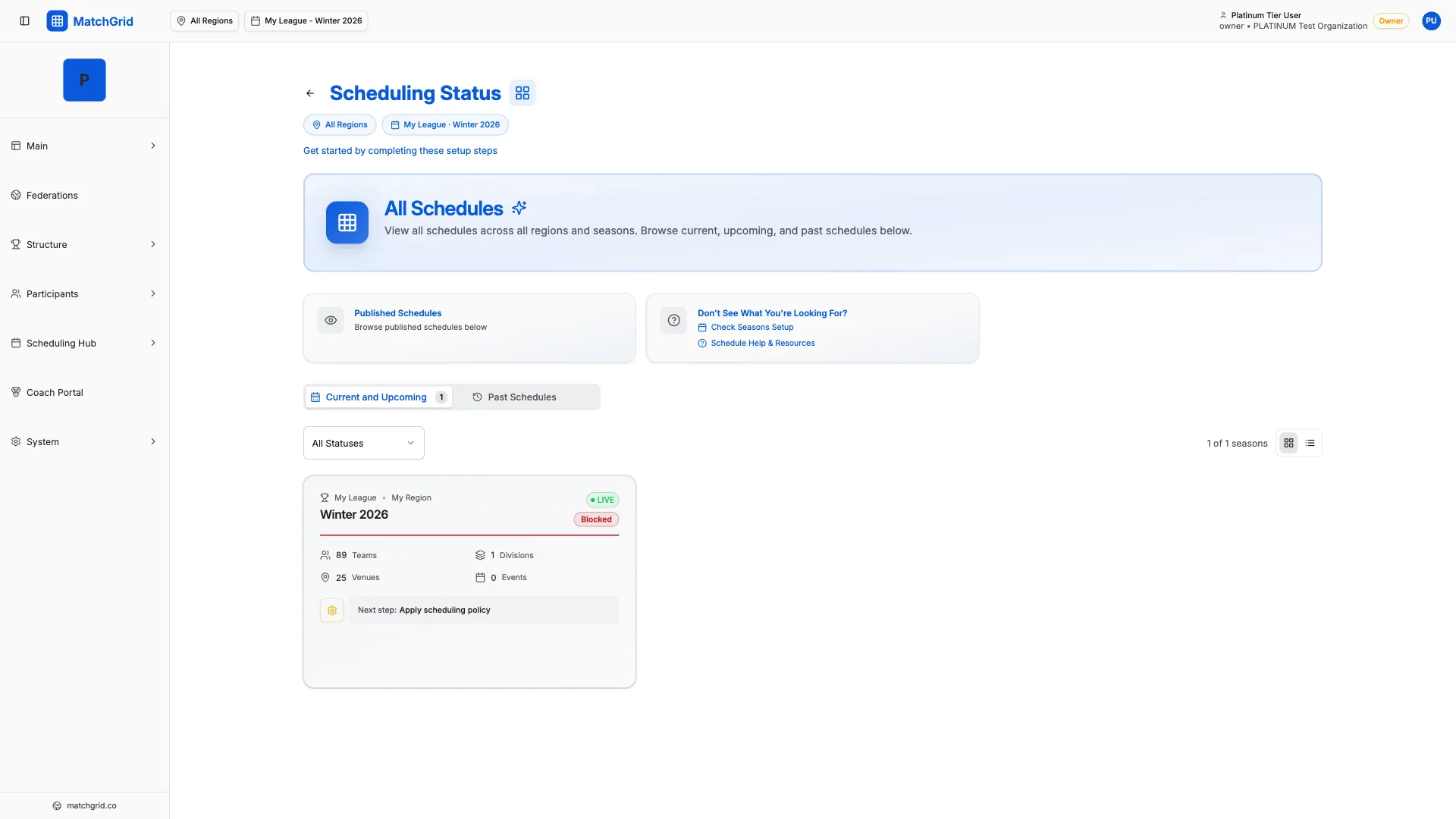 Sidebar navigation showing Status menu item