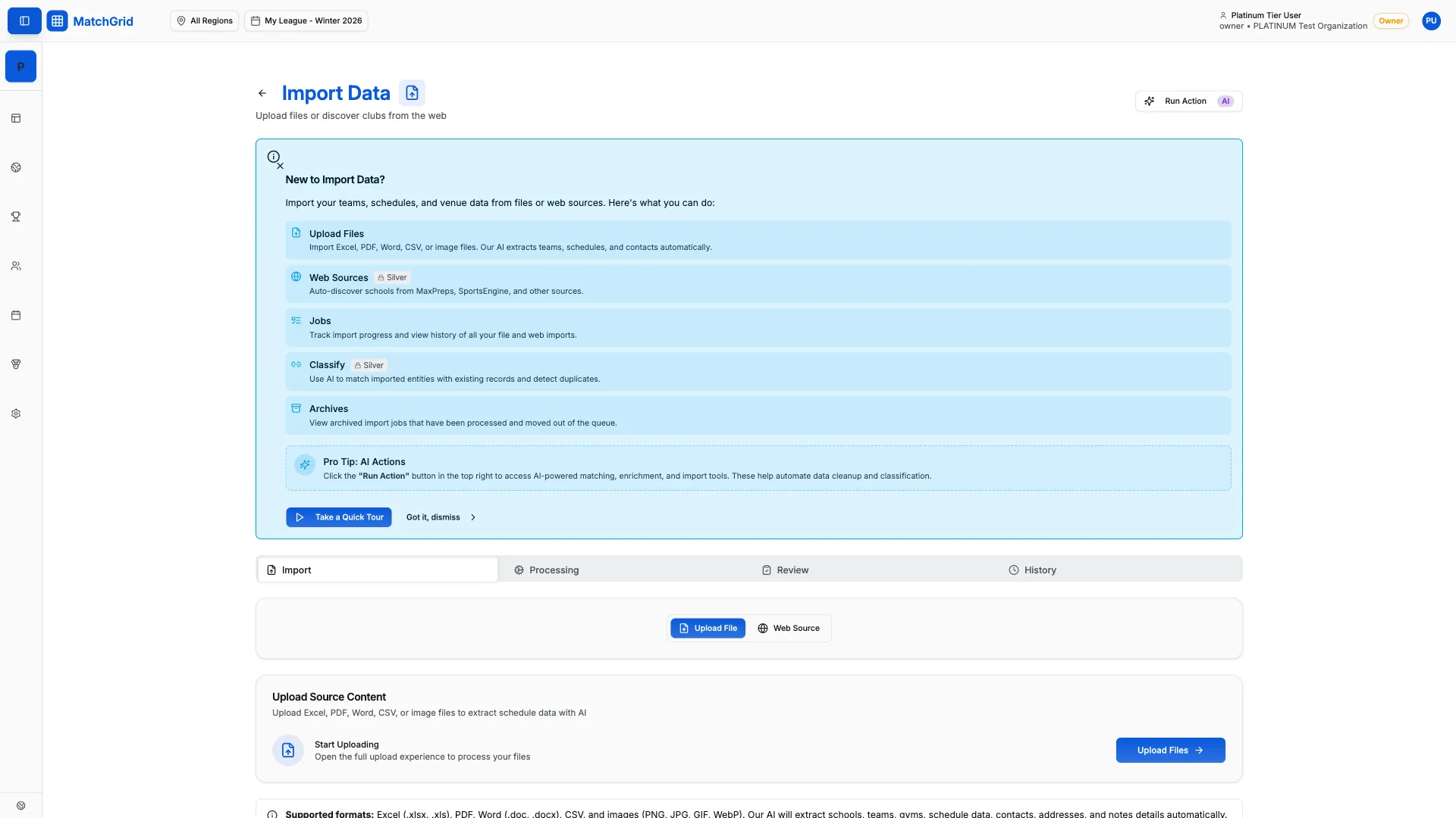 Upload screen with drag-drop area